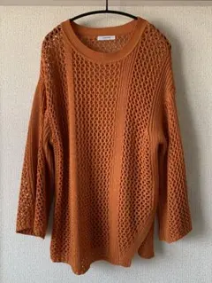オレンジ メッシュ編み サマーニット