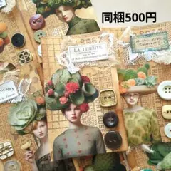 176カード　サボテン女性　人物　コラージュ素材　ジャーナル素材　紙もの