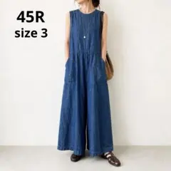 45R ライ麦デニムのオーバースカート オールインワン R刺繍 スマイル