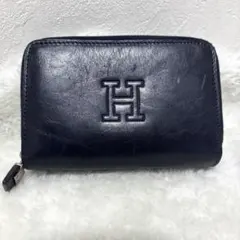 HIROFU ヒロフ 二つ折り財布 レザー ラウンドファスナー Hロゴ 濃紺のサムネイル