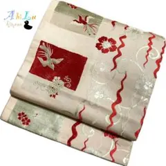 【D5117】名古屋帯 名古屋仕立て 仕立て上がり ピンク赤 332cm 鳥文様