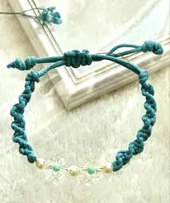 ハンドメイド　ブレスレット　花　モチーフ　ビーズ　ブルー　夏　デート