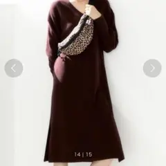 グリーンレーベルリラクシング　Vネックニットワンピース　ボルドー　ブラウン