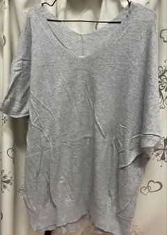 フリーサイズ GUグレー Vネック 半袖 Tシャツ ルーズフィット