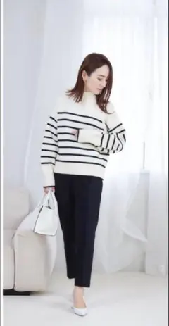 しまむら 星玲奈カタボタンボーダーハイネックニットプルオーバー