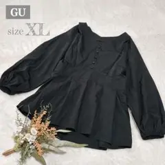 美品✨【ジーユー】Vネックボリュームスリーブブラウス(長袖) ブラック XL