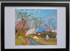 原田泰治 「あんずの里11-24」 印刷物 画集画 A4新品額入り スタンド付きのサムネイル