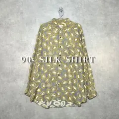 90s 総柄 シルク シャツ アート XLサイズ レトロ ビンテージ 男女兼用
