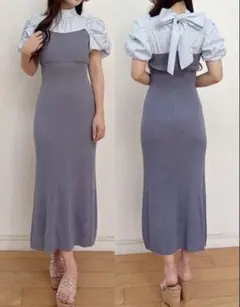 ギンガムギャザーパフニットドッキングワンピース<定価¥19,800>