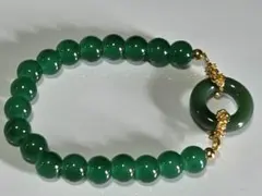 天然翡翠ブレスレット 緑色 約23cm【アンティーク調 ゴールドパーツ仕立て
