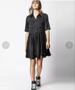 zadig & voltaire ブラック シャツドレス ワンピース サテン S