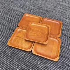 【美品】昭和レトロ 木製コースター 5枚セット 木目調 銘々皿 豆皿 欅調