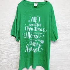 ギルダン Tシャツ クルーネック 半そで 英字 L 緑 綿 通学 クリスマス