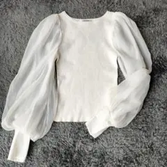 SNIDEL スナイデル パフスリドッキングニットプルオーバー F シアー袖 白