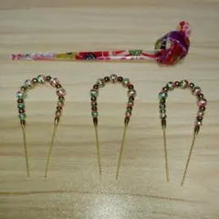 最終値下げ✨美品✨ビーズ装飾かんざし✨和装小物✨レトロ　髪飾りプラスチック製４点