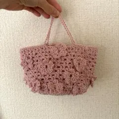 かぎ針編み　花モチーフ　ピンクミニバッグ　ハンドメイド
