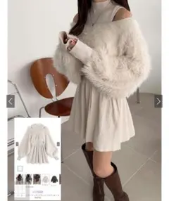 前後2wayシャギードッキングニットミニワンピース tu972 Sサイズ GRL