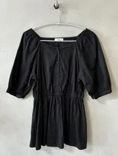 COLZA ブラック 五分袖 ブラウス ウエストゴム