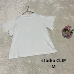 a2234【スタディオクリップ】ティアードスリーブ 白シャツ 異素材 M