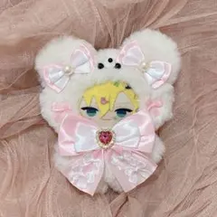 にじぱぺ exマスコット 10cm ぬい服 クマ ピンク 白 着ぐるみ 洋服