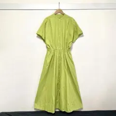 極美品シップス　リネンカイキンシャツワンピース グリーン 麻　サイズ38 極美品シップス リネンカイキンシャツワンピース グリーン 麻 サイズ38