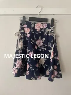 MAJESTIC LEGON 花柄フレアスカート ネイビー