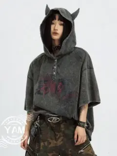 PEOPLESTYLE 猫耳 Tシャツ 半袖 フード付きスウェットパーカー