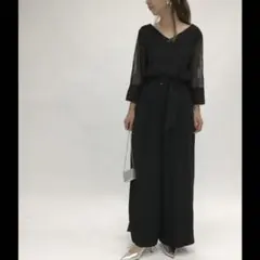 ジーナシス◎ソデレースVサロペット　ブラック　黒　パーティドレス