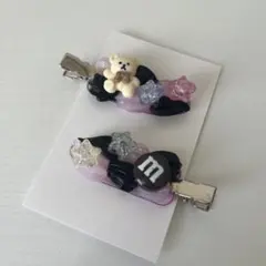 ④ ホイップヘアピン ホイップデコ ピンク 黒 ヘアピンデコ ハンドメイド