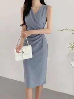 グレー ラップスタイル タイトドレス
