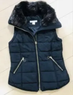 H&M/ボア付ダウンベスト/黒ブラック/タイトライン/人気/XS