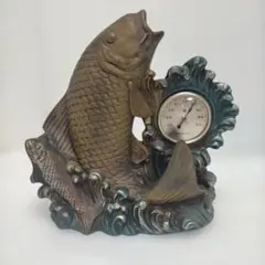 魚オブジェ 温度計付き インテリア置物鯉 波デザイン 112995-3-005A