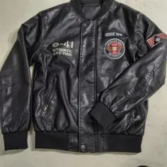 【美品】レザーフライトジャケット ブラック ワッペン L