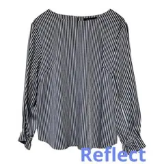 Reflectリフレクト　ストライプ柄ブラウス 上品　ネイビー×ホワイト　洗える