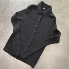 ユニクロ　エクストラファインメリノリブポロカーディガン　ブラック　M