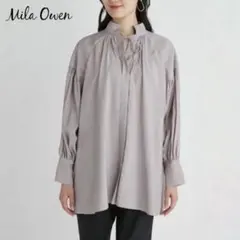 Mila Owen ミラオーウェン 襟リボン袖ボリュームギャザーブラウス　洗えるのサムネイル