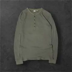 00s OLD UNIQLO ロンT ヘンリーネック サーマル カーキ y2k