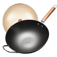 WANGYUANJI 窒化鉄中華鍋 鉄 炒め鍋 深型プライパン 36cm 無塗装のサムネイル
