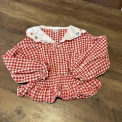 赤いギンガムチェック長袖シャツ 120