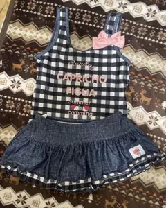 女の子水着 130 ギンガムチェック ワンピース 中古