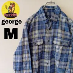 USA古着　george　ネルシャツM　ブルーホワイト　チェック