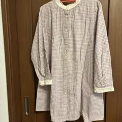 パープルチェックの長袖チュニック