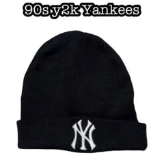 90s y2k vintage old MLB ニット帽 Yankees 黒白