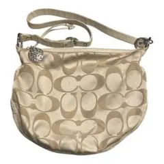 【鑑定済】Coach ショルダーバッグ ベージュ ロゴプリント