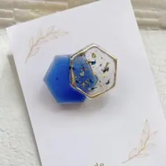 no.368 マットブルー小花6角　ヘアゴム/ポニーフック/ブローチハンドメイド