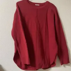 赤 長袖 クルーネック Tシャツ