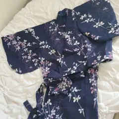 花柄紺色着物 帯付き