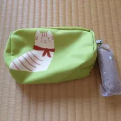 KINOKUNIYA☆未使用 猫デザインポーチ グリーン