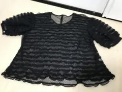 ★未使用　カネコイサオ　ピコフリル　レース　パフスリーブ　ブラウス　黒のサムネイル