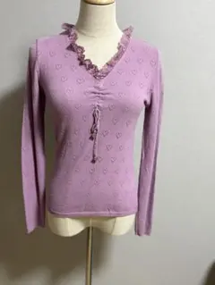 未使用 ANNA BELLONI イタリア製 ハート ニット レース フリル 春